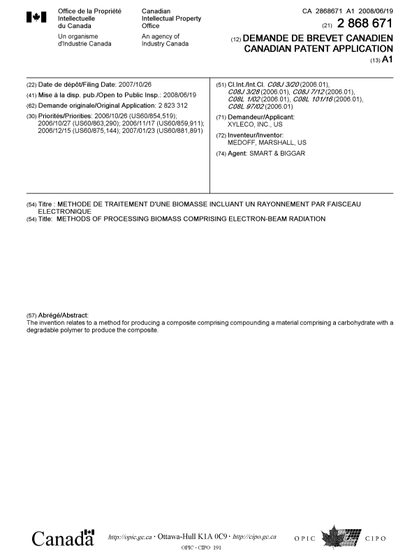 Document de brevet canadien 2868671. Page couverture 20131201. Image 1 de 1