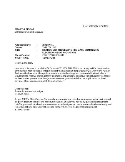 Document de brevet canadien 2868671. Poursuite-Amendment 20141202. Image 1 de 1
