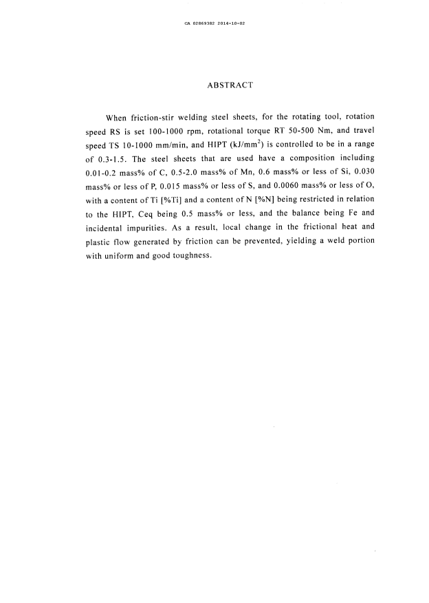 Document de brevet canadien 2869382. Abrégé 20141002. Image 1 de 1