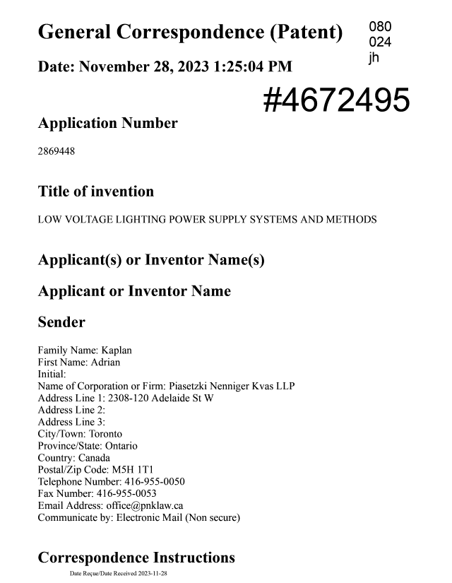 Document de brevet canadien 2869448. Changement de nomination d'agent 20231128. Image 1 de 5