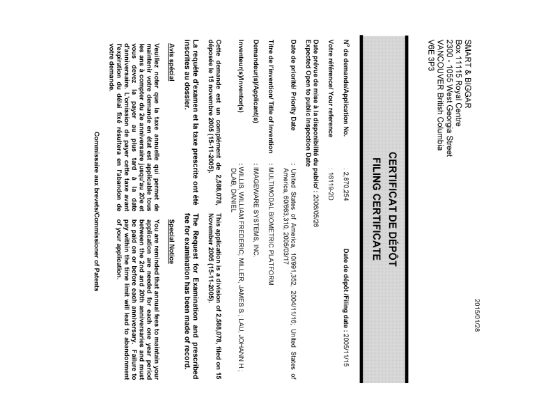 Canadian Patent Document 2870254. Correspondence 20141228. Image 1 of 1