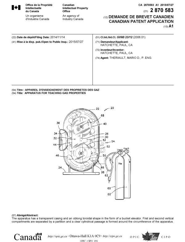 Document de brevet canadien 2870583. Page couverture 20141210. Image 1 de 2