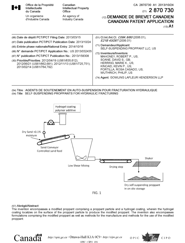 Document de brevet canadien 2870730. Page couverture 20141231. Image 1 de 1