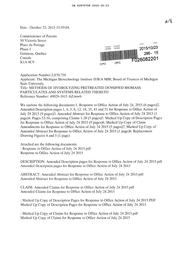 Canadian Patent Document 2870758. Prosecution-Amendment 20141223. Image 1 of 39