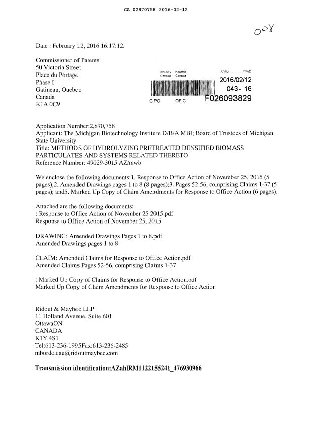 Document de brevet canadien 2870758. Poursuite-Amendment 20151212. Image 1 de 25