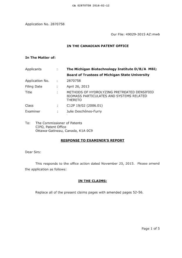 Document de brevet canadien 2870758. Poursuite-Amendment 20151212. Image 2 de 25