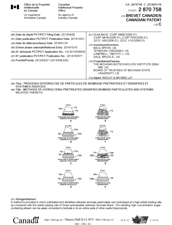 Document de brevet canadien 2870758. Page couverture 20161222. Image 1 de 1