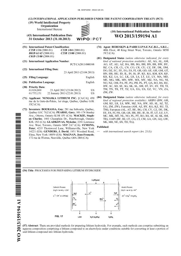 Document de brevet canadien 2871092. Abrégé 20131221. Image 1 de 1