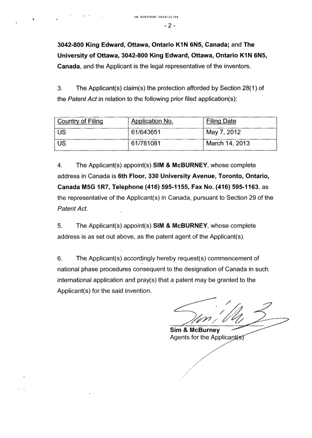 Canadian Patent Document 2872600. Assignment 20141104. Image 4 of 4