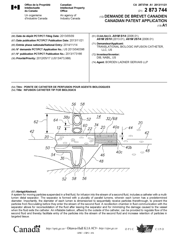 Canadian Patent Document 2873744. Cover Page 20150123. Image 1 of 1