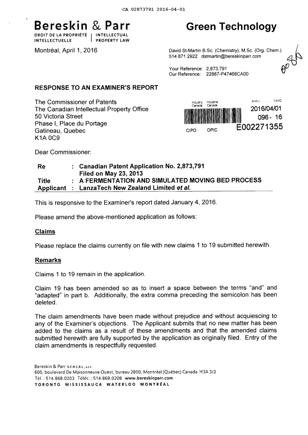 Document de brevet canadien 2873791. Poursuite-Amendment 20151201. Image 1 de 5