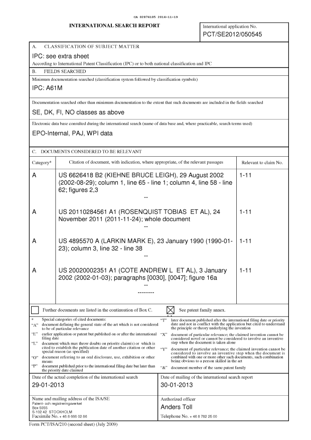 Document de brevet canadien 2874105. PCT 20141119. Image 1 de 3