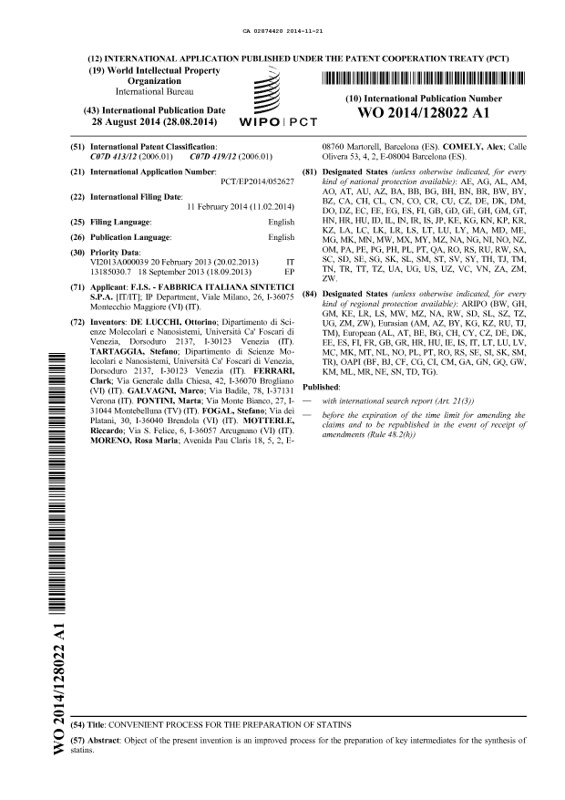 Document de brevet canadien 2874420. Abrégé 20131221. Image 1 de 1