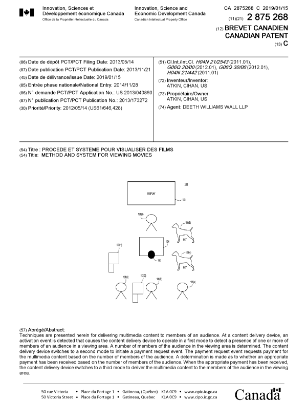 Canadian Patent Document 2875268. Cover Page 20171224. Image 1 of 1