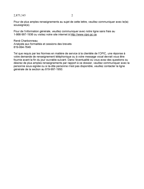 Document de brevet canadien 2875345. Correspondance 20141222. Image 2 de 2