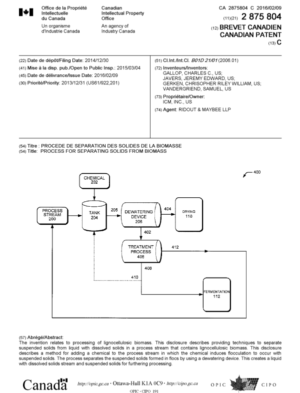 Document de brevet canadien 2875804. Page couverture 20151222. Image 1 de 1
