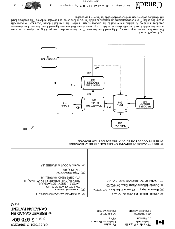 Document de brevet canadien 2875804. Page couverture 20151222. Image 1 de 1