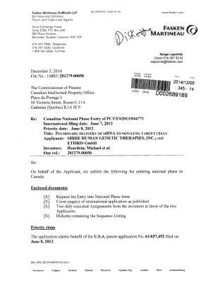 Canadian Patent Document 2876155. Assignment 20141205. Image 1 of 16