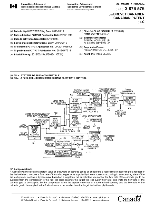 Document de brevet canadien 2876576. Page couverture 20190411. Image 1 de 1