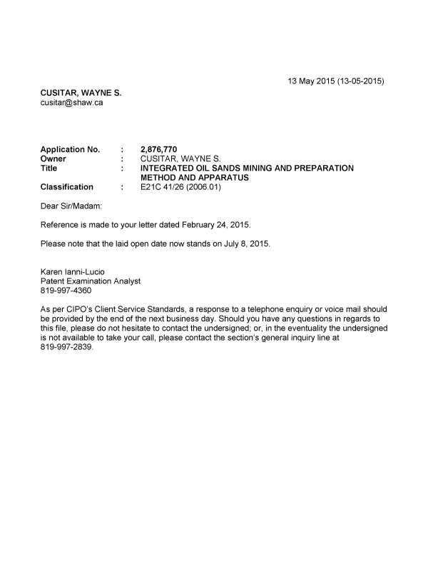 Document de brevet canadien 2876770. Poursuite-Amendment 20141213. Image 1 de 1