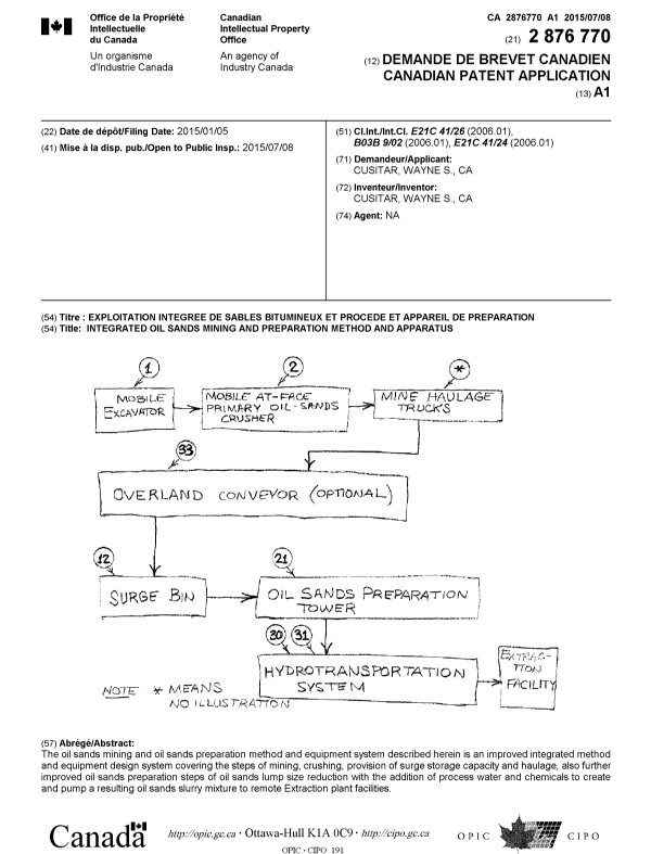 Document de brevet canadien 2876770. Page couverture 20141215. Image 1 de 1
