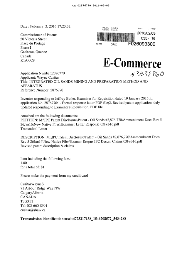 Document de brevet canadien 2876770. Poursuite-Amendment 20151203. Image 1 de 32