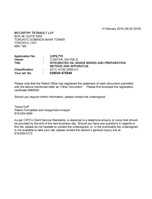 Canadian Patent Document 2876770. Correspondence 20151204. Image 1 of 1