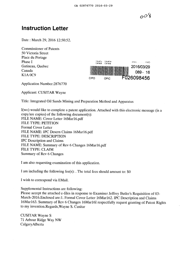 Document de brevet canadien 2876770. Poursuite-Amendment 20151229. Image 1 de 33
