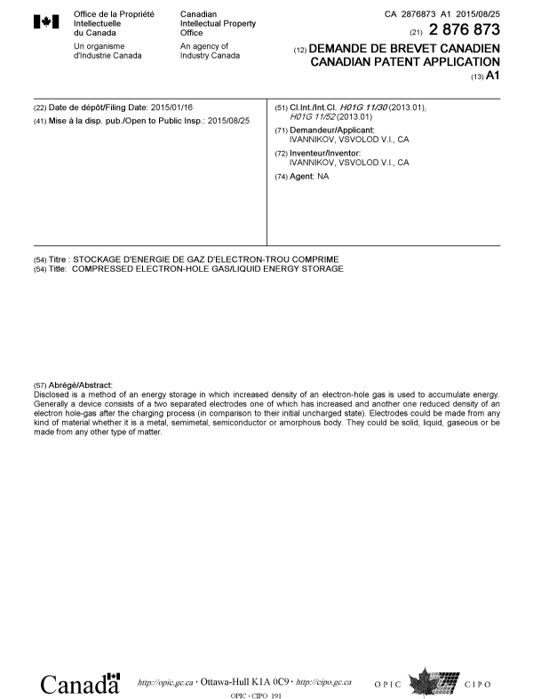 Canadian Patent Document 2876873. Cover Page 20141205. Image 1 of 1
