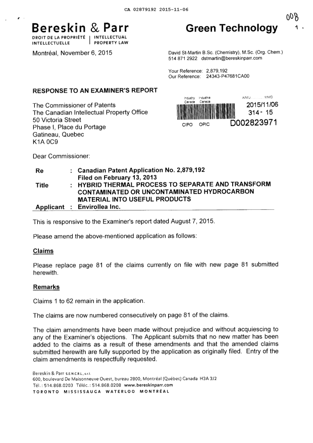 Document de brevet canadien 2879192. Poursuite-Amendment 20141206. Image 1 de 3