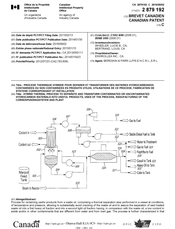 Document de brevet canadien 2879192. Page couverture 20151216. Image 1 de 2