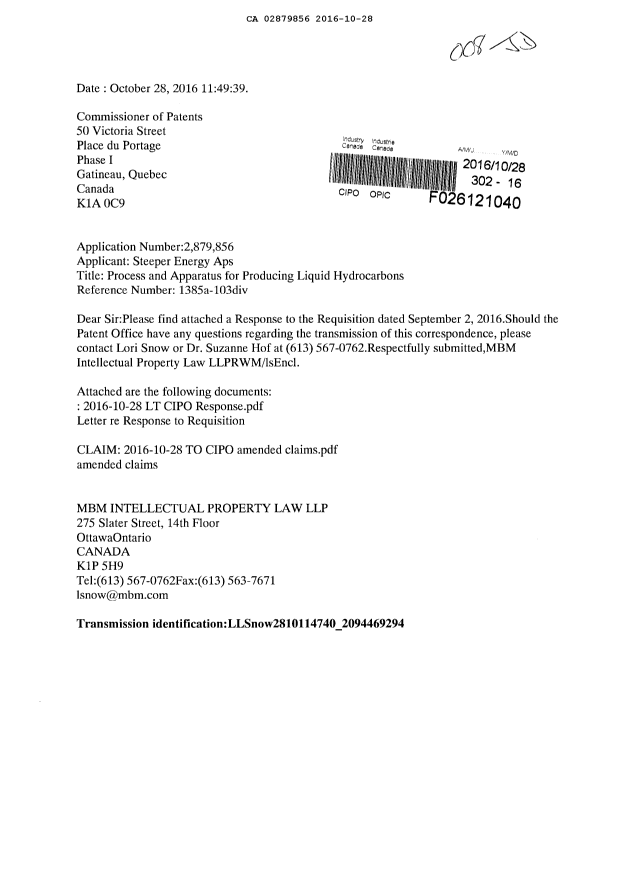 Document de brevet canadien 2879856. Poursuite-Amendment 20151228. Image 1 de 14