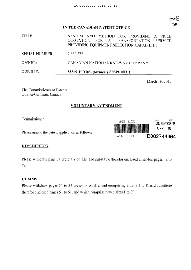 Canadian Patent Document 2880372. Prosecution-Amendment 20141216. Image 1 of 19