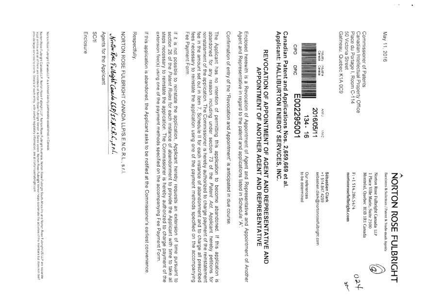 Canadian Patent Document 2880426. Correspondence 20160511. Image 1 of 4