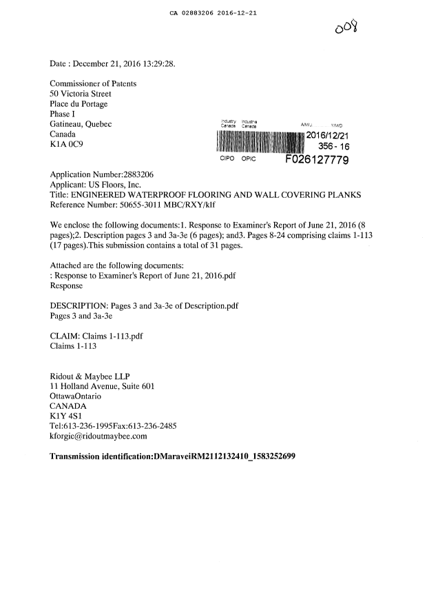 Document de brevet canadien 2883206. Poursuite-Amendment 20151221. Image 1 de 32