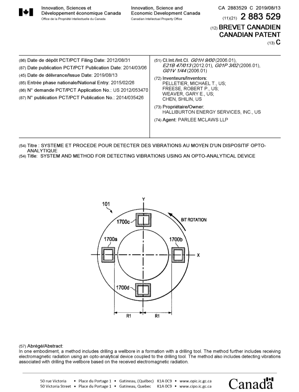 Canadian Patent Document 2883529. Cover Page 20190716. Image 1 of 1