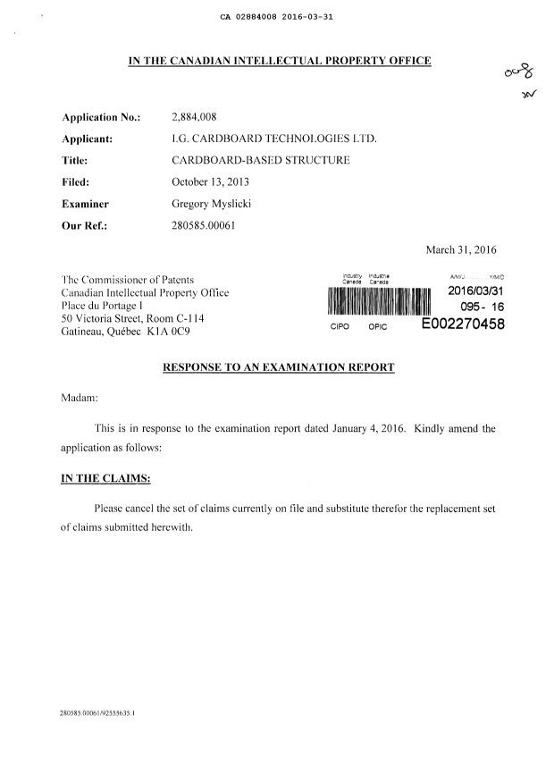 Document de brevet canadien 2884008. Poursuite-Amendment 20151231. Image 1 de 6