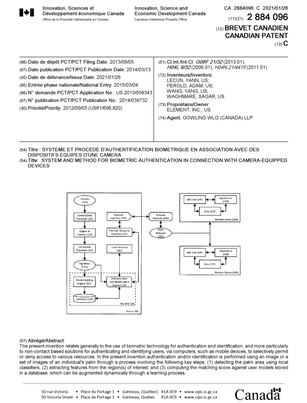 Document de brevet canadien 2884096. Page couverture 20210107. Image 1 de 1