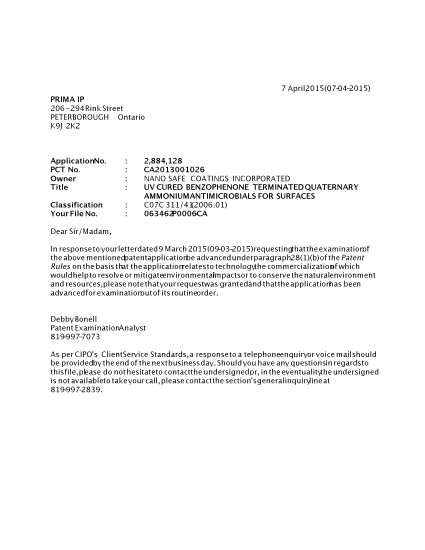 Document de brevet canadien 2884128. Poursuite-Amendment 20141207. Image 1 de 1