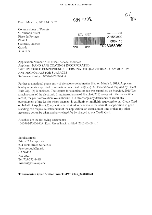 Canadian Patent Document 2884128. Prosecution-Amendment 20141209. Image 1 of 8