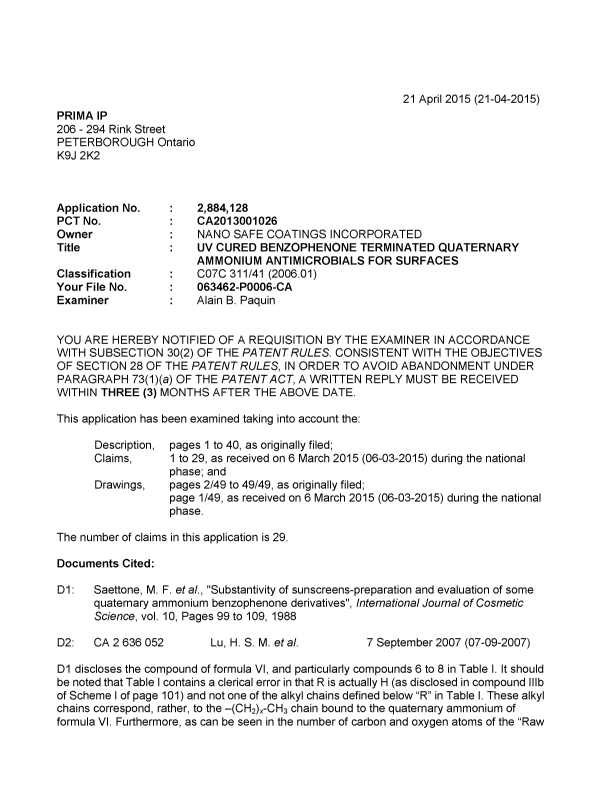 Canadian Patent Document 2884128. Prosecution-Amendment 20141221. Image 1 of 3