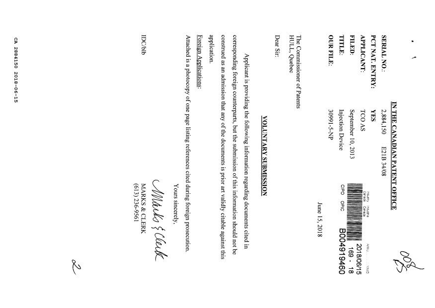 Canadian Patent Document 2884150. Amendment 20180615. Image 1 of 2