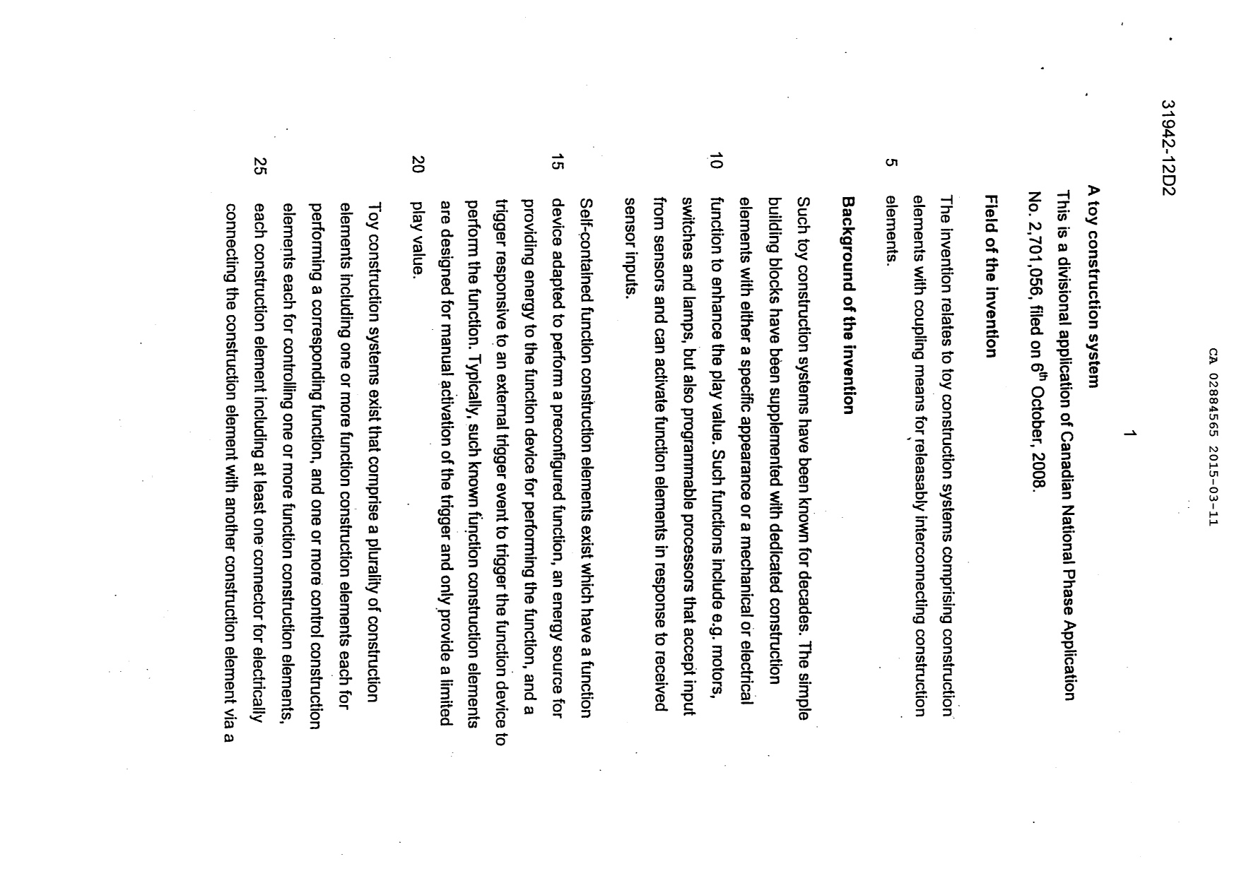 Canadian Patent Document 2884565. Description 20141211. Image 1 of 37