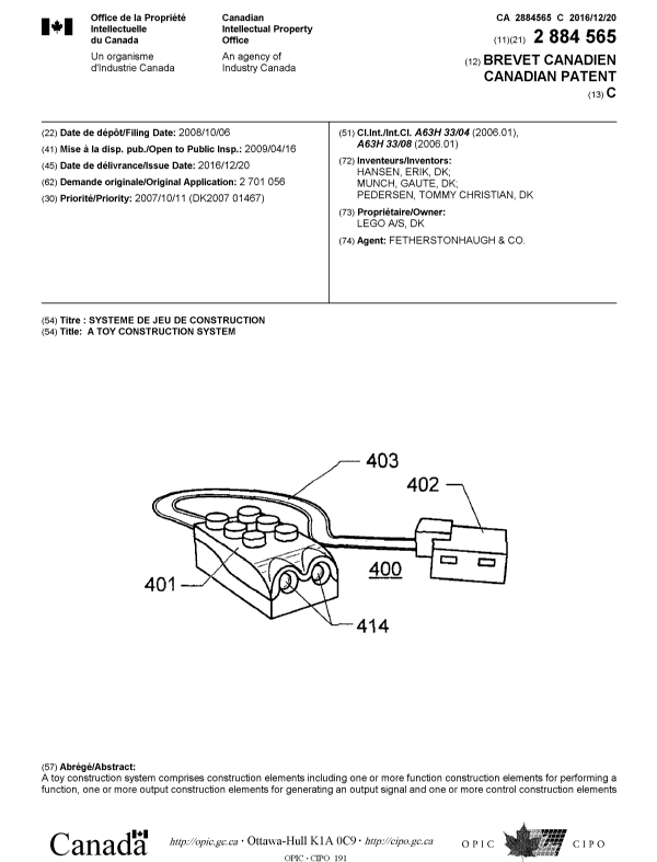 Canadian Patent Document 2884565. Cover Page 20151208. Image 1 of 2