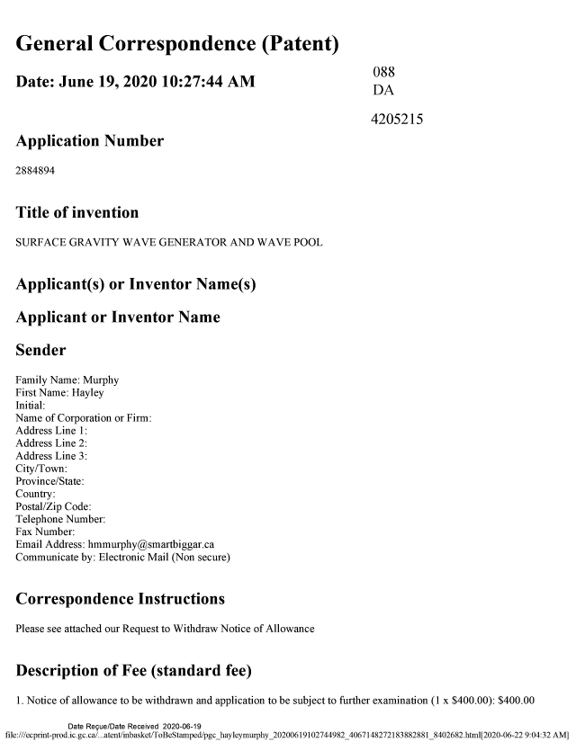 Document de brevet canadien 2884894. Retrait d'acceptation 20200619. Image 1 de 5