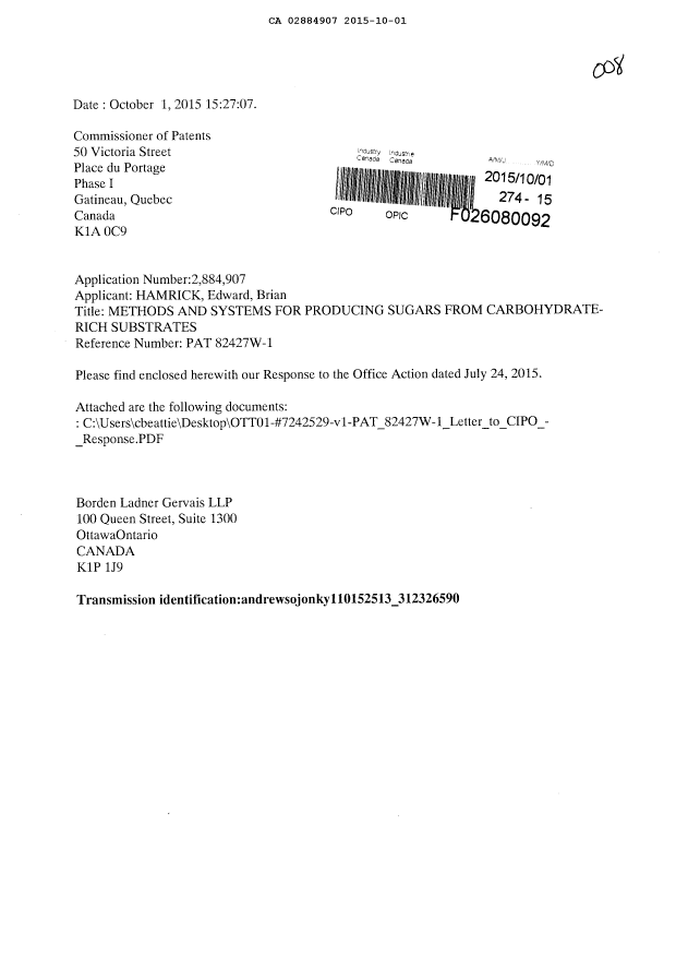 Document de brevet canadien 2884907. Poursuite-Amendment 20141201. Image 1 de 3