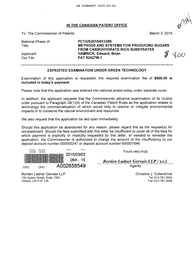Canadian Patent Document 2884907. Prosecution-Amendment 20141203. Image 1 of 1