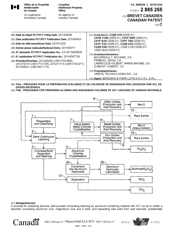 Document de brevet canadien 2885255. Page couverture 20141230. Image 1 de 2