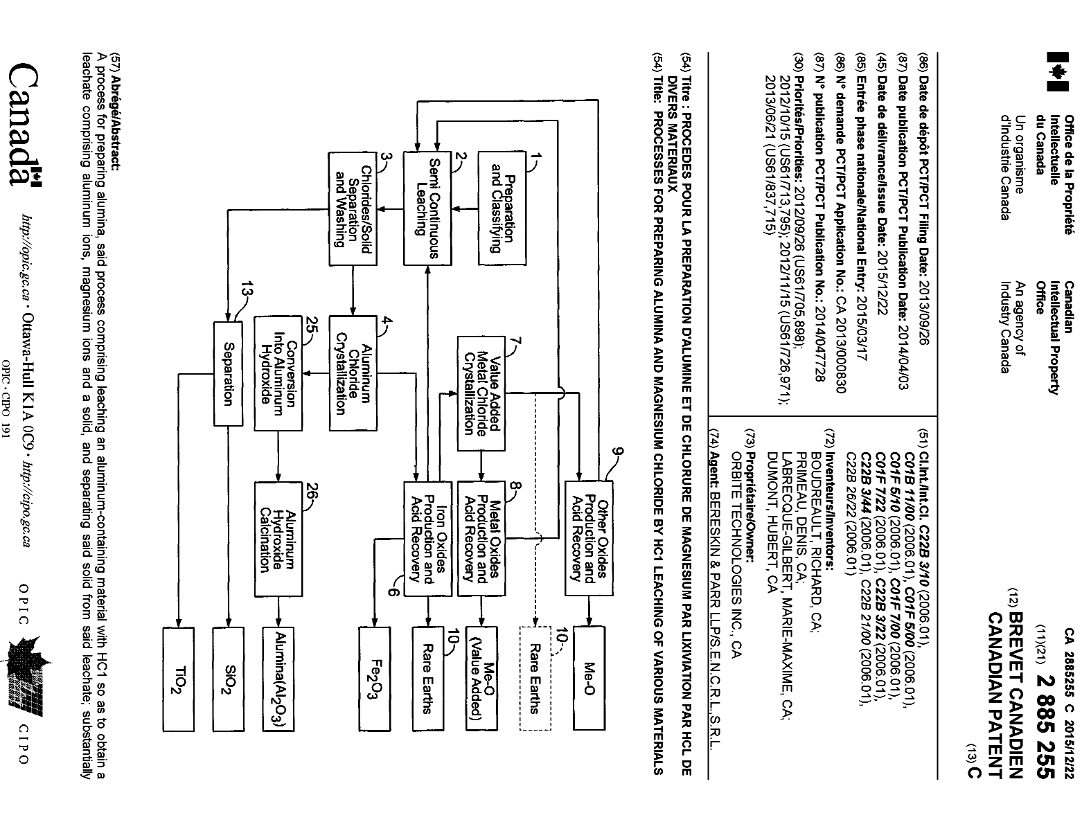 Document de brevet canadien 2885255. Page couverture 20141230. Image 1 de 2