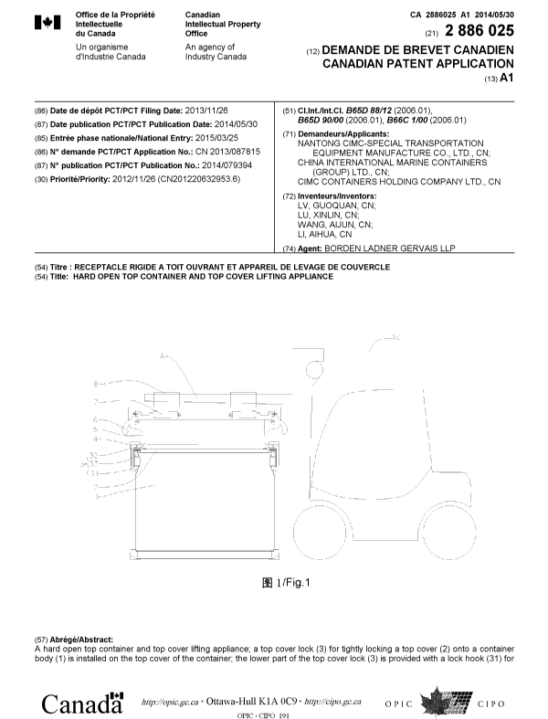 Canadian Patent Document 2886025. Cover Page 20150414. Image 1 of 2